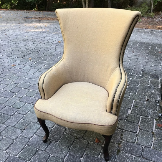 Nice Wingback Chair with Decorative Brass Brads & Queen Anne Legs