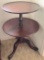 Antique Mahogany 2-Tier Round Pie Crust Table on Casters