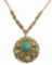 Vintage Gold Tone Filigree Necklace with Green Stones