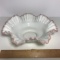 Pretty Milk Glass Bowl with Ruffled, Wavy & Pink Edge