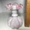 Beautiful Fenton Glass Vase with Pink Interior & Ruffled Clear Edge