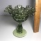 Nice Vintage Green Glass Compote with Thumbprint Design