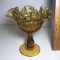 Vintage Amber Glass Ruffled Edge Compote with Thumbprint Design