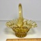 Beautiful Amber Glass Thumbprint Basket with Ruffled Edge