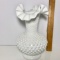 Amazing Large Signed Fenton Hobnail Milk Glass Tall Vase with Ruffled Edge