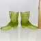 Pair of Vintage Green Glass Signed Fenton Boots