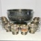 Impressive Large Israel Freeman Sons Silver Plated Hand Chased Punch Bowl set with 12 Pedestal Cups