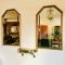 Pair of Beveled Mirrors with Gilt Frames & Wall Shelf