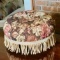 Round Footstool with Floral Tapestry & Fringe