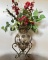 Metal & Glass Vase with Roses & Artificial Arrangement
