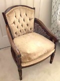Nice Vintage Wooden Side Chair with Tufted Back, Velour Upholstery & Cane Sides