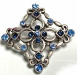 Pretty Silver Tone Lia Sophia Pin with Blue Stones