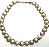 Gold Tone Necklace with White Beads