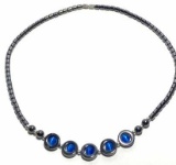 Silver Tone Necklace with Blue Stones