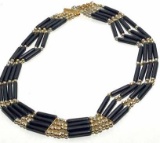 4 Strand Necklace with Gold Tone & Black Beads