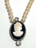 Vintage Faux Pearl & Cameo Necklace