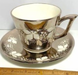 Large Cup & Saucer with Grape & Leaf Design & Silver Overlay
