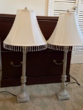 Pair of Crackled Candlestick Lamps with Hanging Jewel Shades