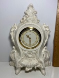 Vintage Ivory Tone Ceramic Mantle Clock by Minx with Gilt Accent