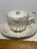 Vintage 50th Anniversary Queen Anne Bone China Cup & Saucer with Gilt Accent