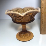 Pretty Signed Fenton Glass Compote with Ruffled Edge