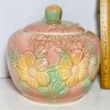 USA Pottery Vintage Lidded Dish with Embossed Flowers