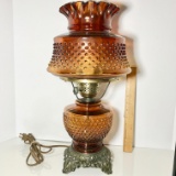 Gorgeous Amber Glass Hobnail Electric Lamp with Bronze Tone Base