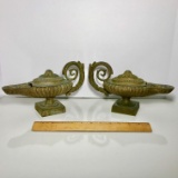 Pair of Heavy Cast Iron Genie Lamp Candle Holders