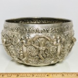 Antique Songkran Sterling Silver Repousse Ceremonial Bowl