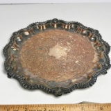 Nice Antique Silver Over Copper Footed Small Tray Signed on Back