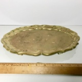 Heavy Footed Vintage Solid Brass Platter