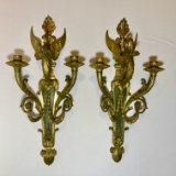 Pair of Antique Heavy Duty Metal Swan Candlestick Wall Sconces