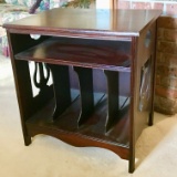 Early Mahogany Phonograph Table with Carved Harp Sides