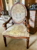 Vintage Carved Wood Tall Back Accent Chair