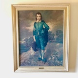 Large Vintage Blue Boy Print in Wooden Frame