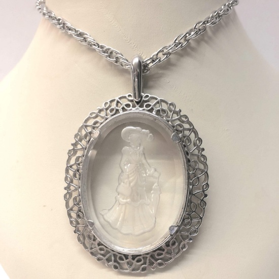 Avon Victorian Woman Silver Tone Pendant