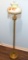 Nice Vintage Brass Floor Lamp with Beautiful Floral Glass Shade & Hanging Crystals