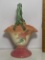 Pretty Signed “Hull” Pottery Floral Basket On Pedestal