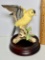 Porcelain Yellow Bird Figurine Signed Andrea by Sadek Made in Japan with Wood Base