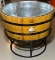 Wooden Barrel Bottom with Galvanized Tub on Black Metal Stand