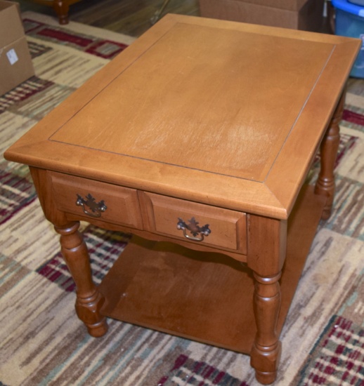 Vintage 2 Tier Wooden Side Table with Drawer