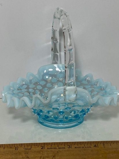 Vintage Blue Hobnail Glass Basket