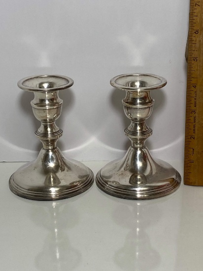 Nice Pair of Vintage Sterling Silver Weighted Candlesticks by Empire