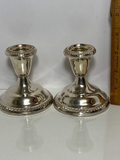Nice Pair of Vintage Sterling Silver Weighted Candlesticks by Empire