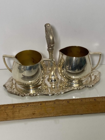 Pretty 3 pc Quadruple Plate Serving Creamer & Sugar Set with Caddy by Empire Crafts