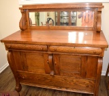 Impressive Heavy Tiger Oak Buffet with Mirrored Top, 3 Drawers & Lower Cabinet
