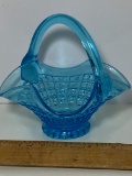 Pretty Blue Glass Basket with Wavy Edge