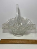 Pretty Large Clear Glass Basket with Ruffled Edge & Bubble Pattern