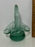 Adorable Small Green Art Glass Basket