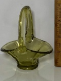 Small Vintage Green Art Glass Basket